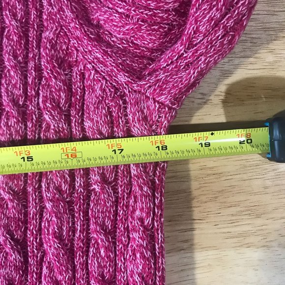 Croft & Barrow Women's Medium Red Pink White Cable Knit Sweater V Neck Tunic Top - Picture 13 of 15